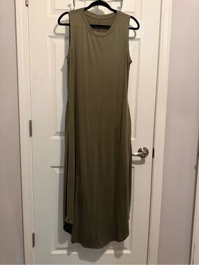 Sleeveless Olive Green Maxi Dress - Classic Tank Silhouette